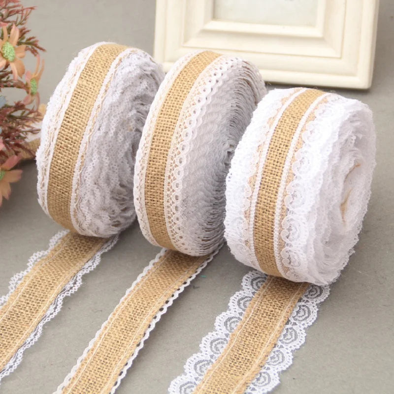 Natural Jute Burlap Lace Ribbon 25mm | Rustic Wedding Decor Craft Ribbon Babs