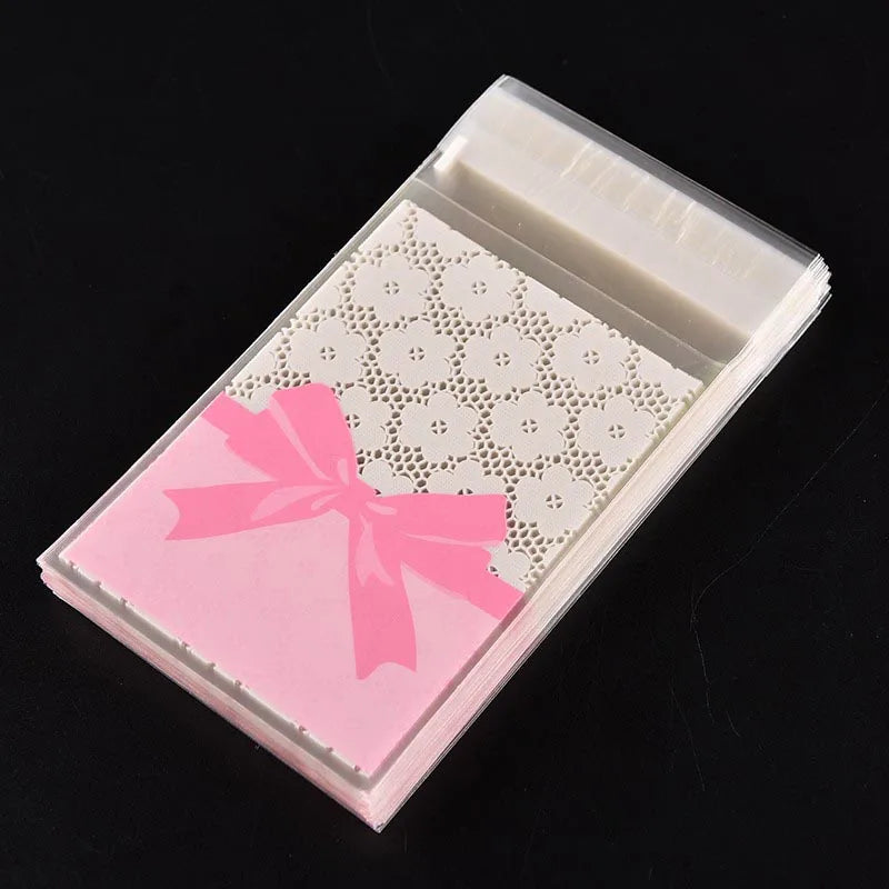 50PCS Flower Lace Bow Self-Adhesive Cookie & Candy Bags 7x10cm Treat Packaging Bags Babs