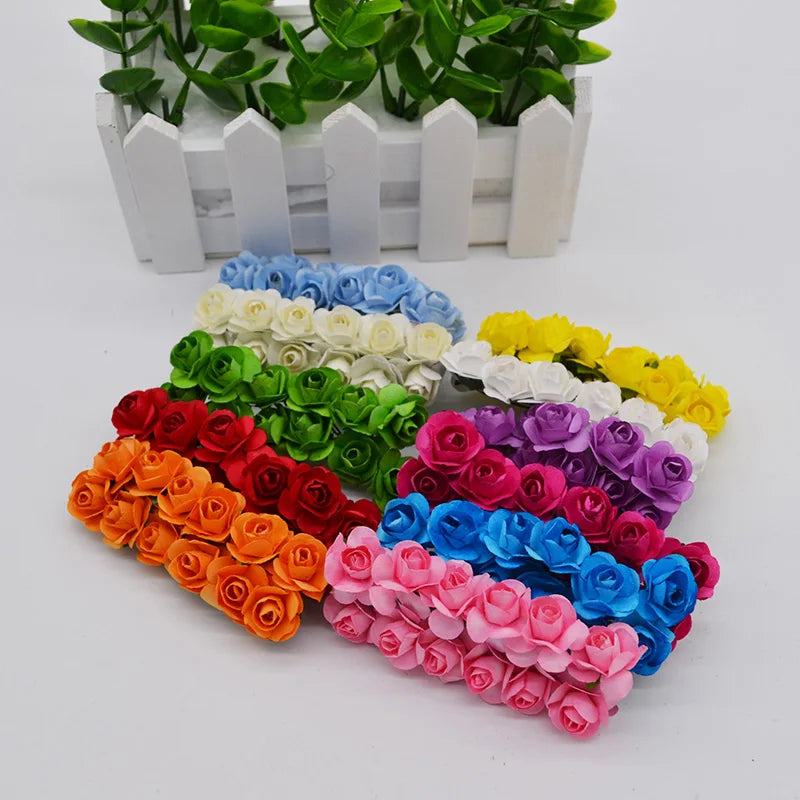72Pcs Mini Paper Rose Heads – Multicolor 2CM Artificial Flowers Artificial Paper Flowers Babs