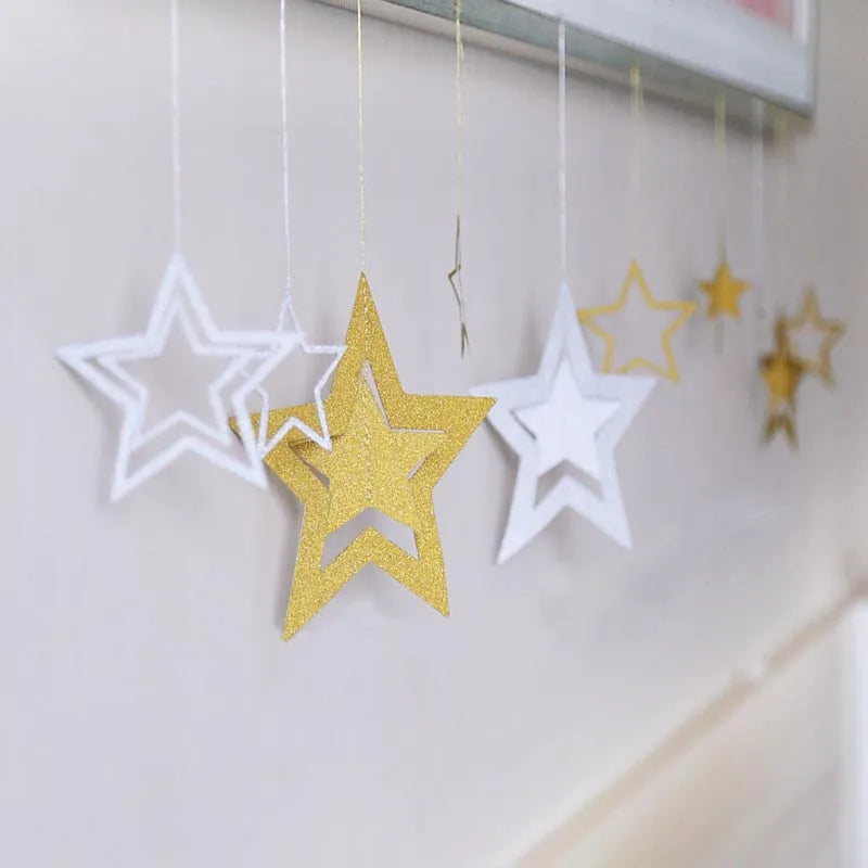 Rose Gold Hollow Star Paper Garland Banner | Party Decoration Party Garland Banner Babs