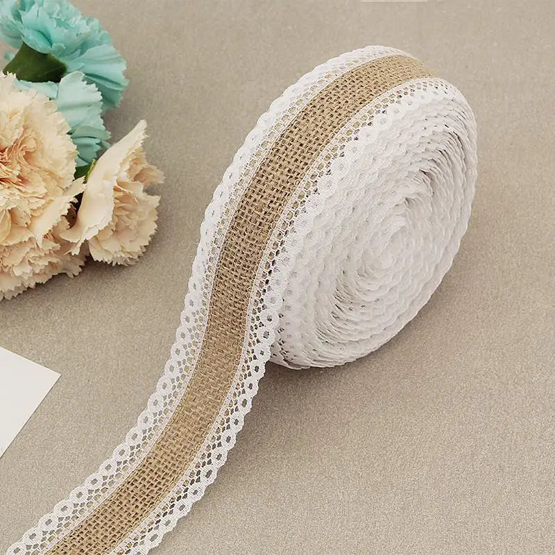 Natural Jute Burlap Lace Ribbon 25mm | Rustic Wedding Decor Craft Ribbon Babs A01 2M