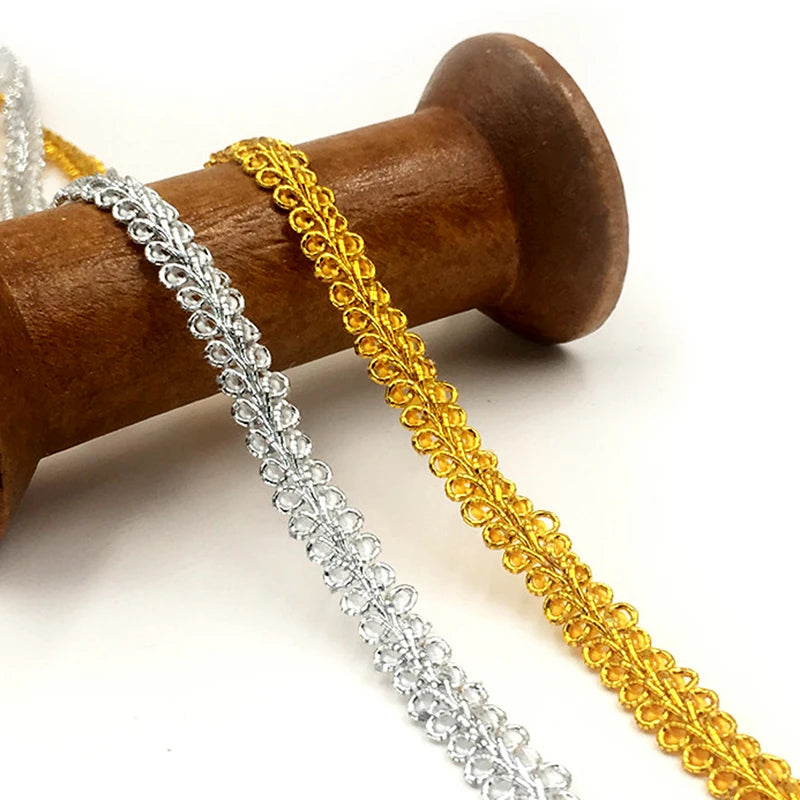 5M x 8mm Gold Silver Braided Lace Ribbon – DIY Sewing Trim Sewing Lace Trim Babs