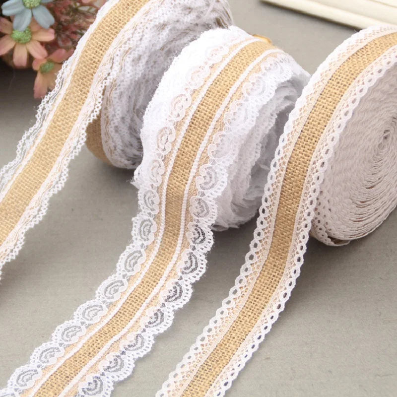 Natural Jute Burlap Lace Ribbon 25mm | Rustic Wedding Decor Craft Ribbon Babs