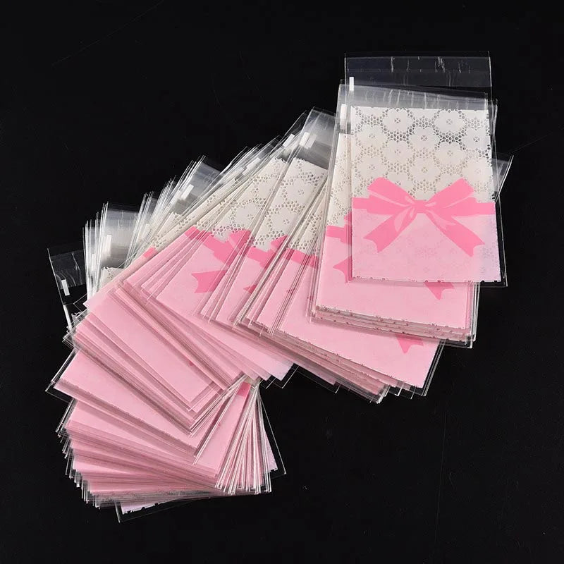 50PCS Flower Lace Bow Self-Adhesive Cookie & Candy Bags 7x10cm Treat Packaging Bags Babs