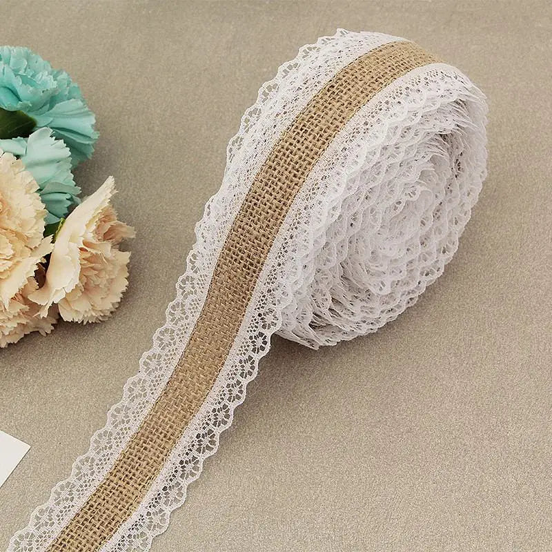 Natural Jute Burlap Lace Ribbon 25mm | Rustic Wedding Decor Craft Ribbon Babs
