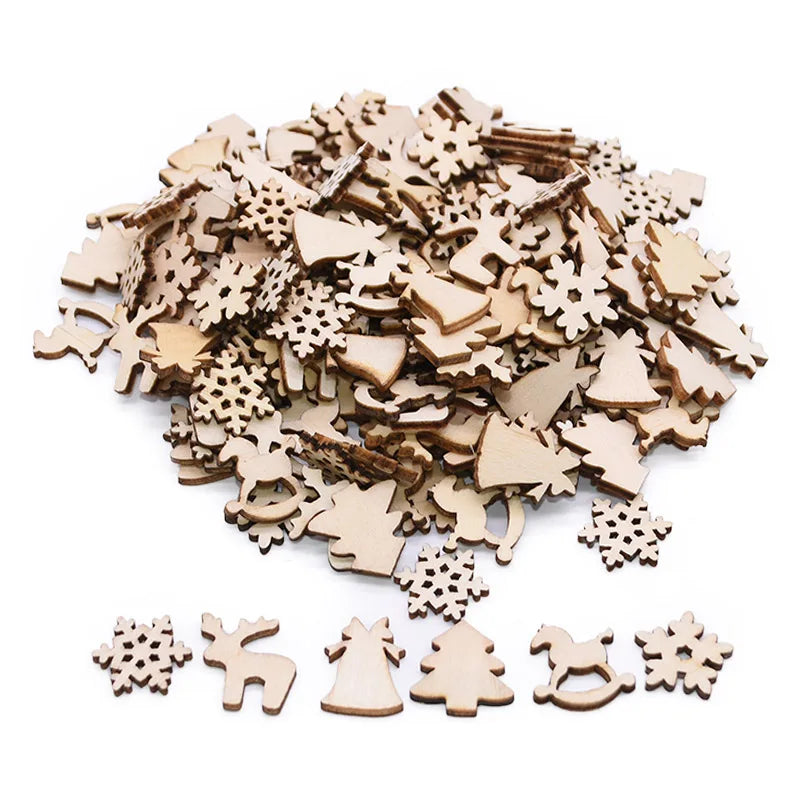 100pcs Wooden Christmas Ornaments DIY Snowflake Pendants Christmas Wood Ornaments Babs