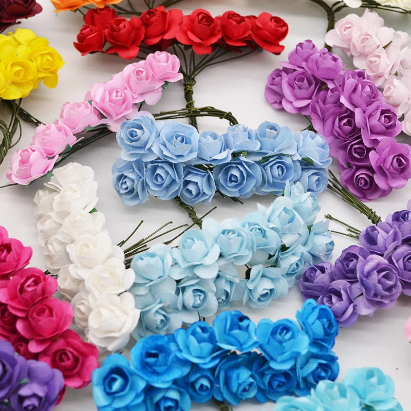 72Pcs Mini Paper Rose Heads – Multicolor 2CM Artificial Flowers Artificial Paper Flowers Babs