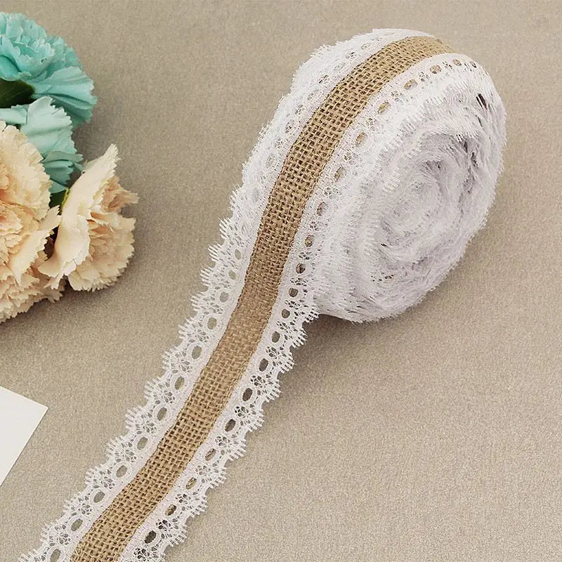 Natural Jute Burlap Lace Ribbon 25mm | Rustic Wedding Decor Craft Ribbon Babs A05 2M
