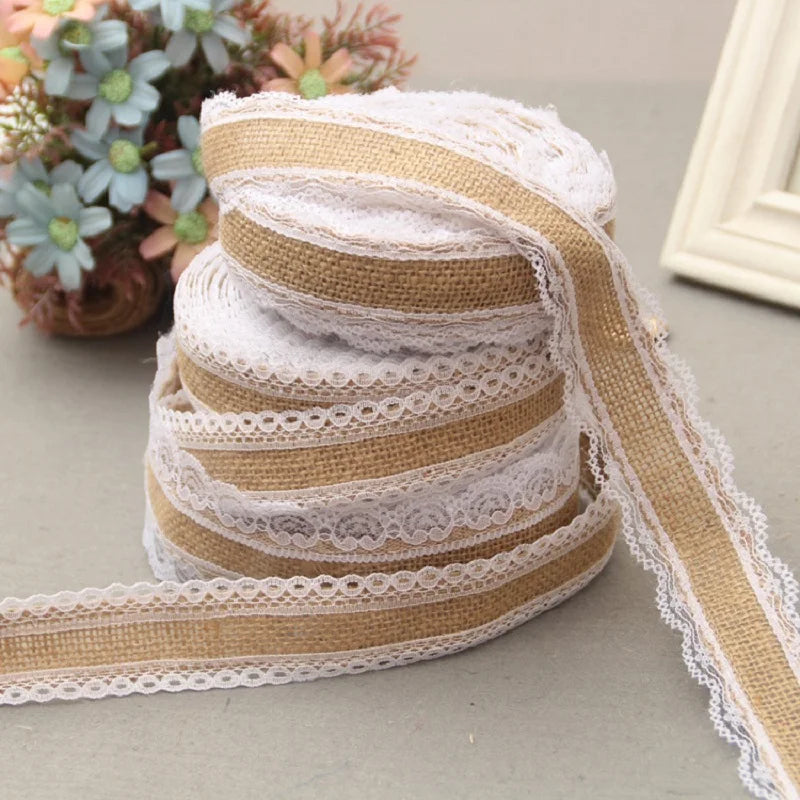 Natural Jute Burlap Lace Ribbon 25mm | Rustic Wedding Decor Craft Ribbon Babs