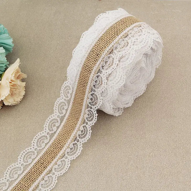Natural Jute Burlap Lace Ribbon 25mm | Rustic Wedding Decor Craft Ribbon Babs A03 2M