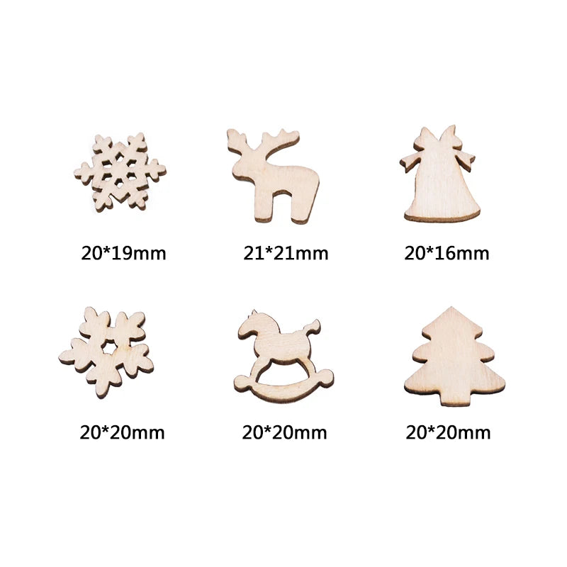 100pcs Wooden Christmas Ornaments DIY Snowflake Pendants Christmas Wood Ornaments Babs