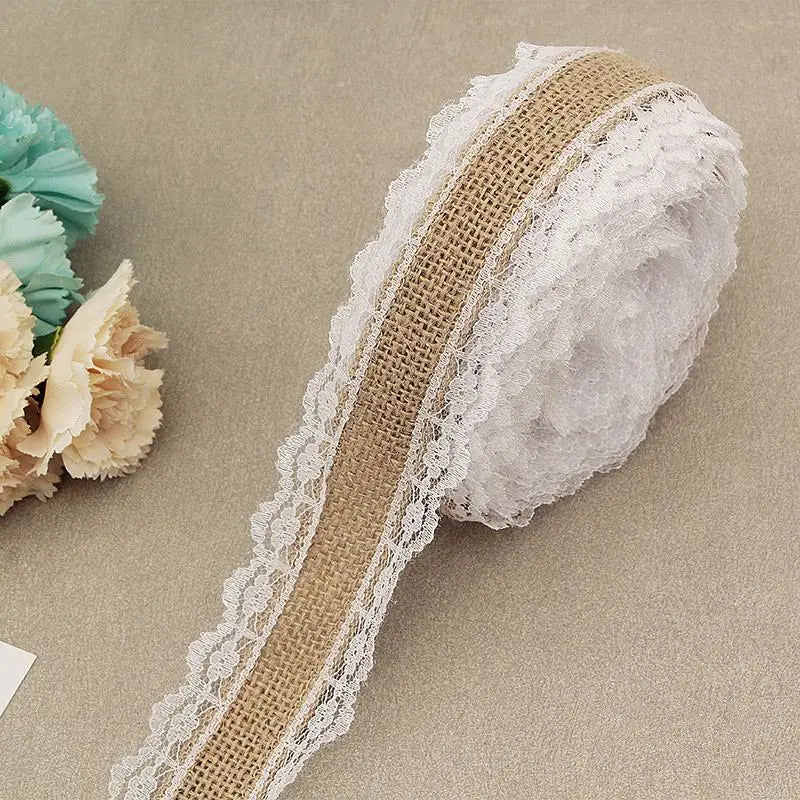 Natural Jute Burlap Lace Ribbon 25mm | Rustic Wedding Decor Craft Ribbon Babs A04 2M