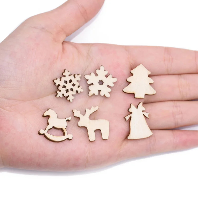 100pcs Wooden Christmas Ornaments DIY Snowflake Pendants Christmas Wood Ornaments Babs