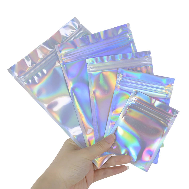 20pcs Iridescent Holographic Zip Lock Bags – Makeup & Gift Holographic Storage Bags Babs
