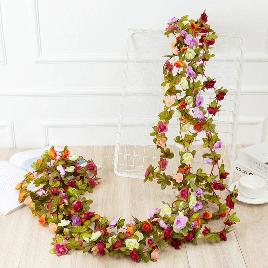 250CM Artificial Rose Vine – 45-Head Silk Flower Garland Artificial Flower Vine Babs