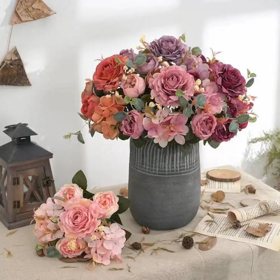 Retro Silk Peony Rose Artificial Flower Bouquet – Wedding Decor Artificial Flower Bouquet Babs