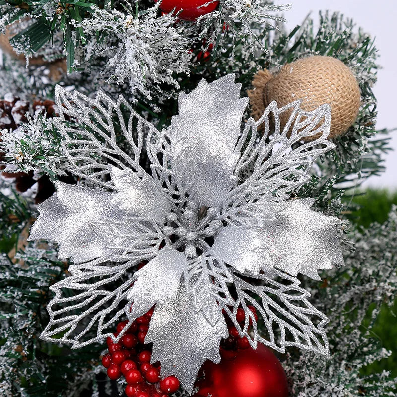 5pcs Glitter Artificial Christmas Flowers – Tree & Home Decor Christmas Floral Picks Babs