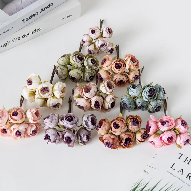 12PCS Silk Tea Rose Buds – Artificial Flowers for Wedding & Home Artificial Silk Flowers Babs