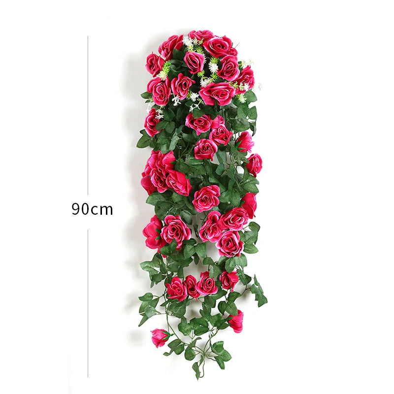 Artificial Silk Rose Wreath – Wall Hanging Floral Home Decor Decorative Floral Wreath Babs rose red