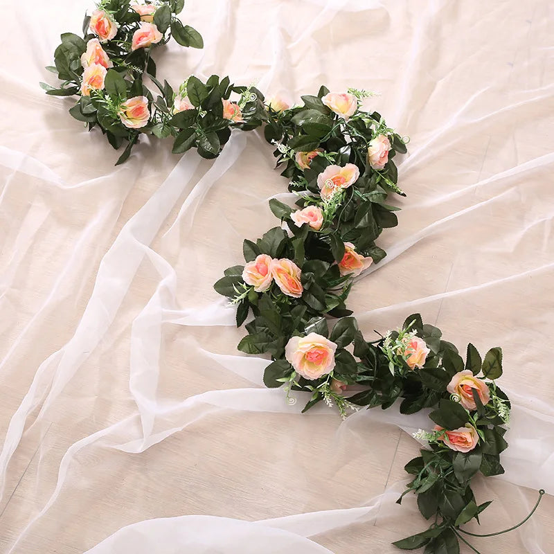 Silk Artificial Rose Vine Garland – Faux Flower Wall Décor Artificial Flower Garland Babs Champagne