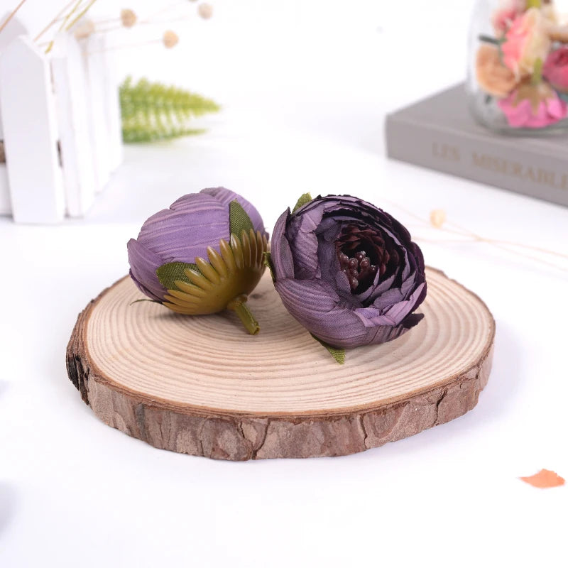 Silk Rose Camellia Artificial Flower Heads for Wedding & Home Décor Artificial Flower Heads Babs Deep Purple 5Pcs