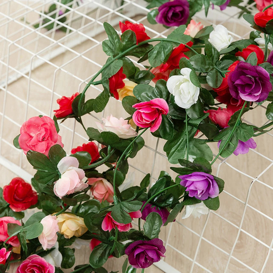 250CM Artificial Rose Vine – 45-Head Silk Flower Garland Artificial Flower Vine Babs