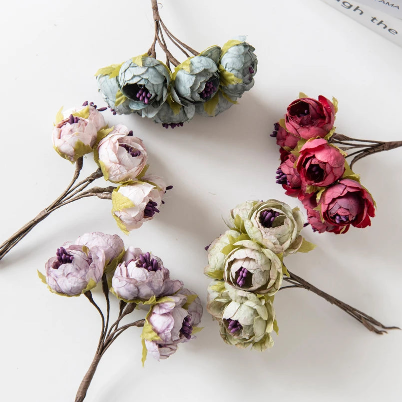 12PCS Silk Tea Rose Buds – Artificial Flowers for Wedding & Home Artificial Silk Flowers Babs