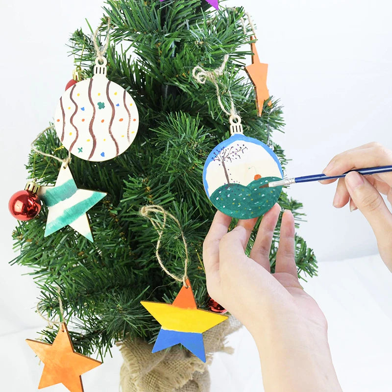 10pcs Wooden Christmas Tree Hanging Ornaments | Holiday Decor Christmas Ornaments Babs