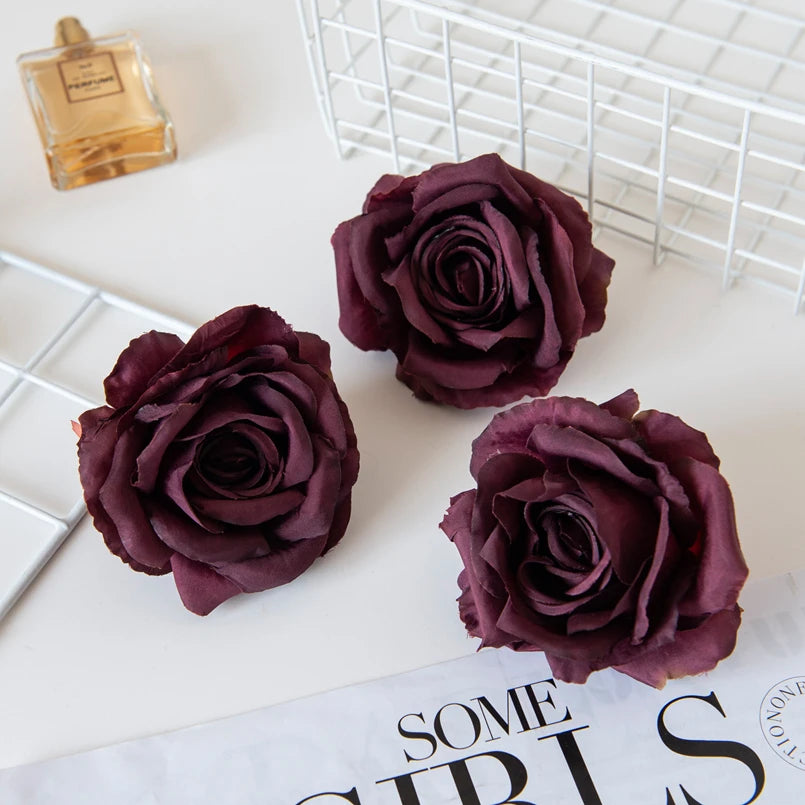 Silk Rose Artificial Flowers 10/20 Pcs – Wedding & Home Decor Artificial Silk Flowers Babs dark purple red 20 Pieces