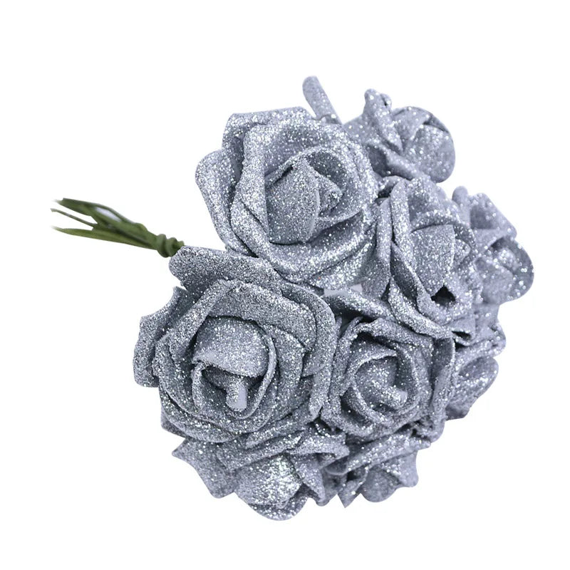 10Pcs Glitter Foam Roses Artificial Flower Bouquet | Home & Wedding Artificial Flower Bouquet Babs