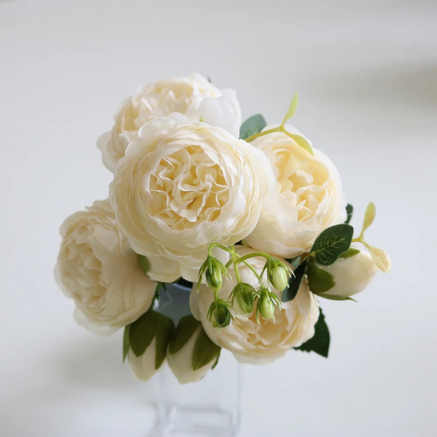Silk Peony & Rose Artificial Bouquet – Wedding & Home Décor Artificial Flower Bouquet Babs Milky White
