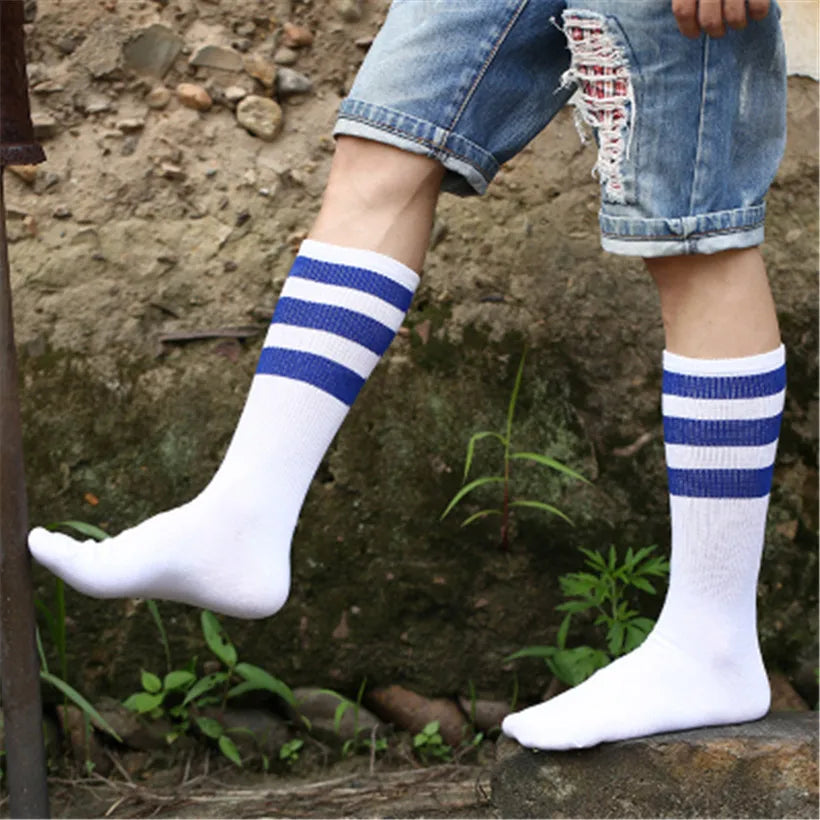 Three Stripes Cotton Crew Socks – Retro Hip Hop Skate Style Cotton Crew Socks Babs
