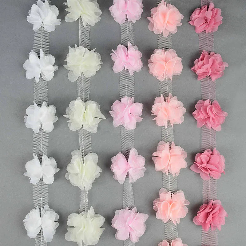 3D Chiffon Flower Lace Trim 2 Yards 24pc – DIY Sewing Craft Lace Flower Trim Babs