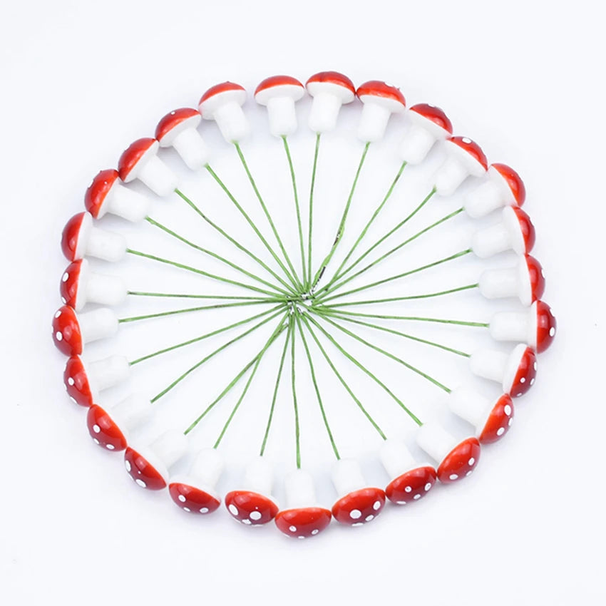 100PCS Red Artificial Mushroom Picks for Wedding & Garden Decor Artificial Decor Picks Babs