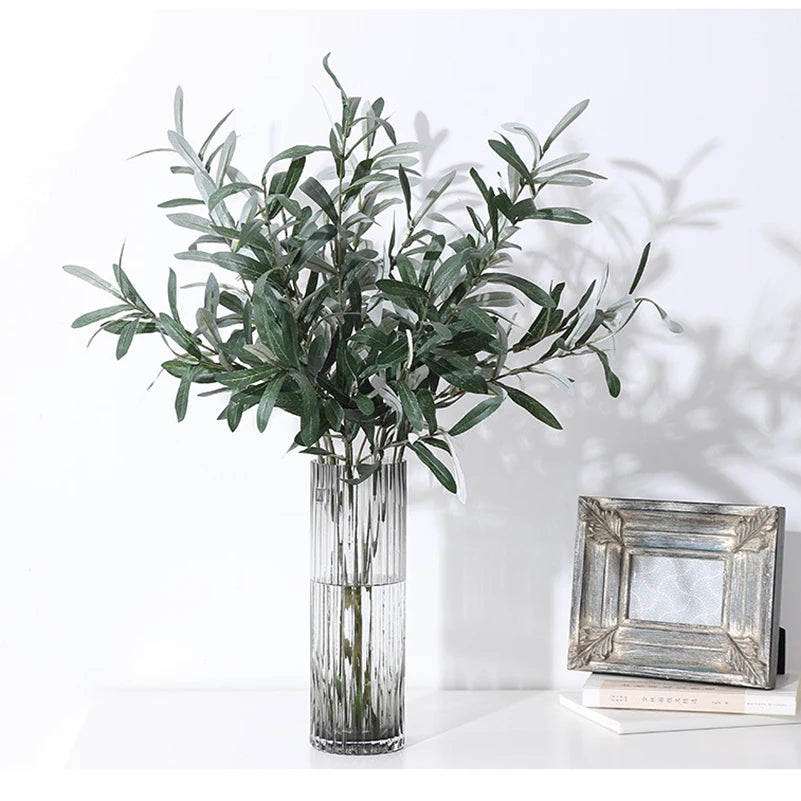 Artificial Olive Branch Green Leaves & Fruit – Faux Silk Decor Artificial Plant Branch Babs