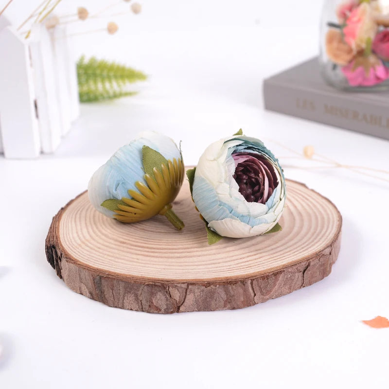 Silk Rose Camellia Artificial Flower Heads for Wedding & Home Décor Artificial Flower Heads Babs Blue 10Pcs
