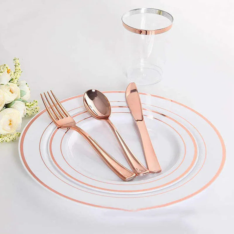 18Pcs Rose Gold Disposable Cutlery Set | Party Knives Forks Spoons Disposable Cutlery Set Babs