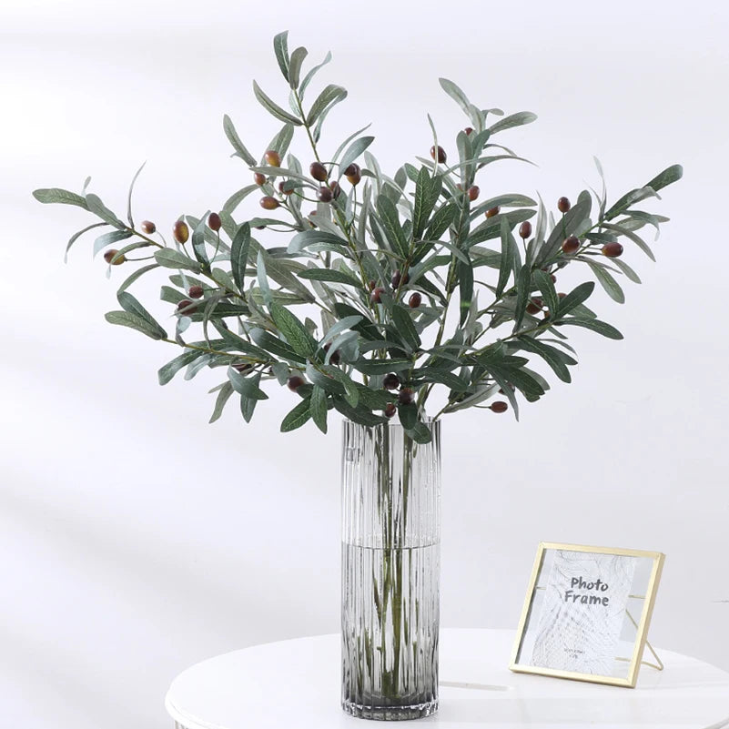 Artificial Olive Branch Green Leaves & Fruit – Faux Silk Decor Artificial Plant Branch Babs
