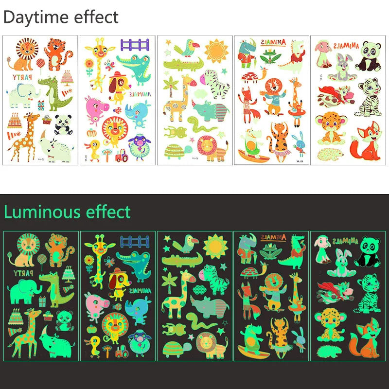 Glow in the Dark Kids Temporary Tattoos – Mermaid & Dinosaur 5pk Kids Temporary Tattoos Babs animal
