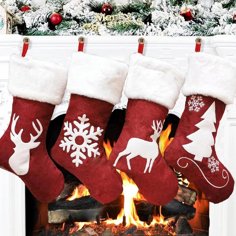 Knitted Christmas Stocking – Fleece Xmas Candy Gift Bag Christmas Stocking Babs