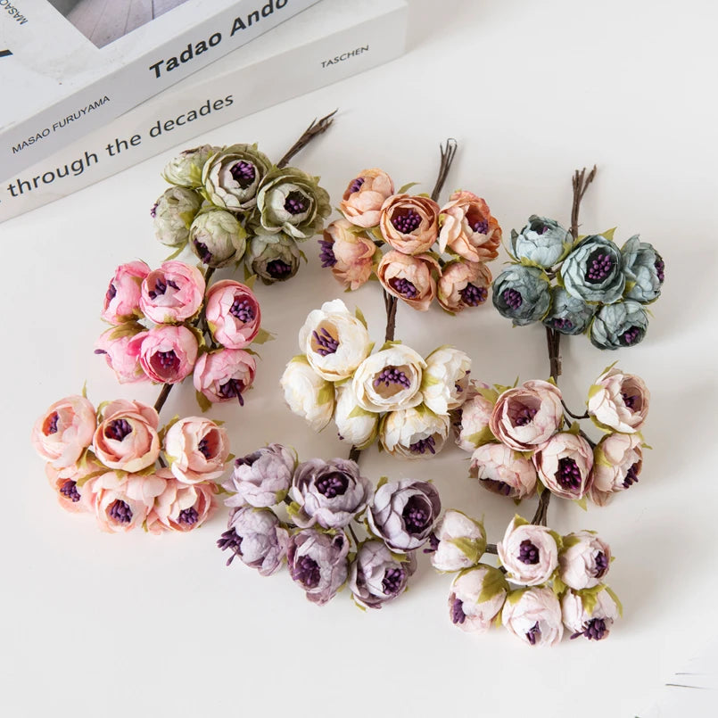 12PCS Silk Tea Rose Buds – Artificial Flowers for Wedding & Home Artificial Silk Flowers Babs