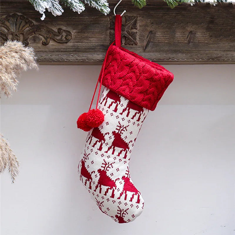 Knitted Christmas Stocking – Fleece Xmas Candy Gift Bag Christmas Stocking Babs