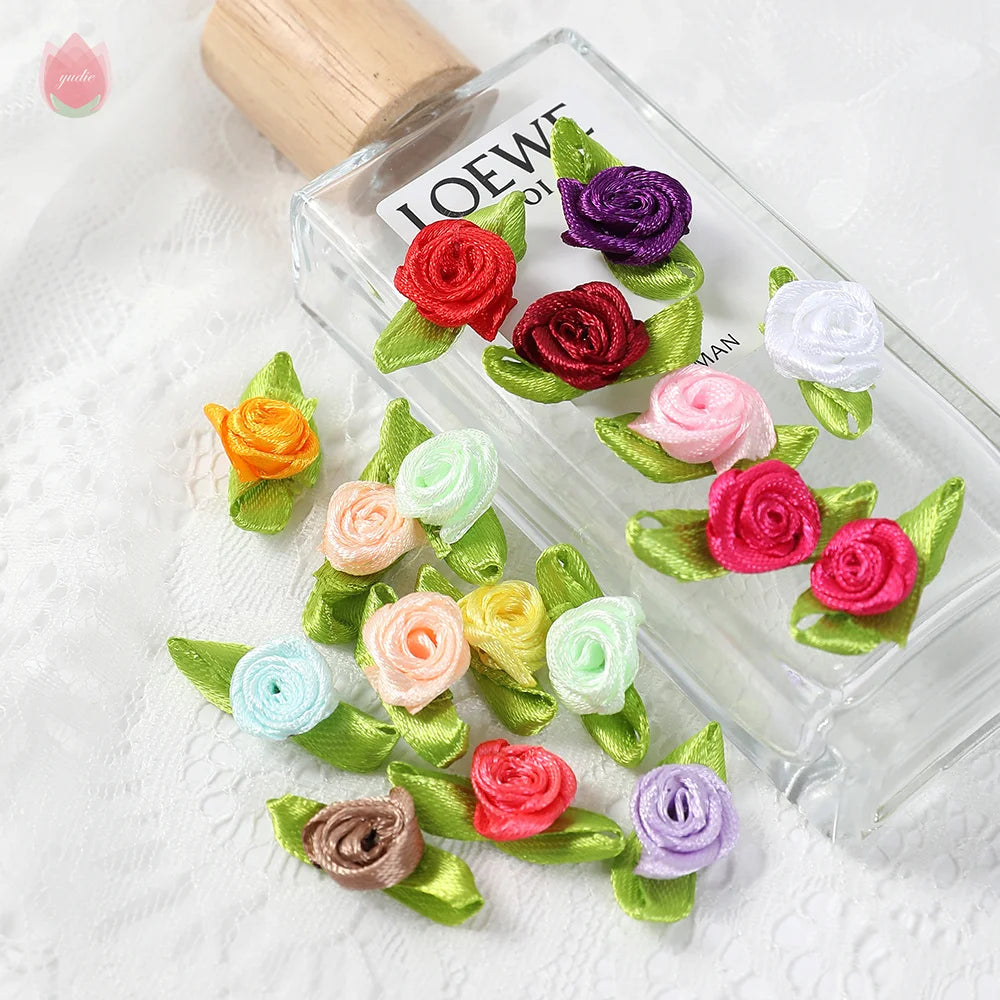 50Pcs Silk Bow-Knot Mini Artificial Rose Flower Heads 2cm Artificial Flower Heads Babs