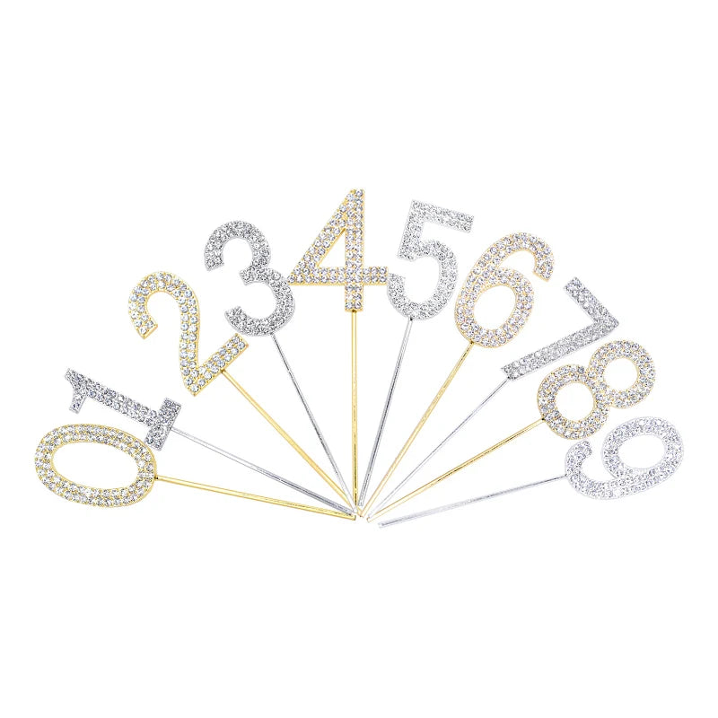 Glitter Rhinestone Number Cake Topper – Gold & Silver Decor Cake Topper Babs