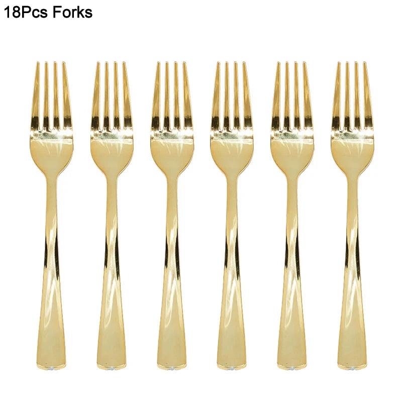 18Pcs Rose Gold Disposable Cutlery Set | Party Knives Forks Spoons Disposable Cutlery Set Babs gold forks