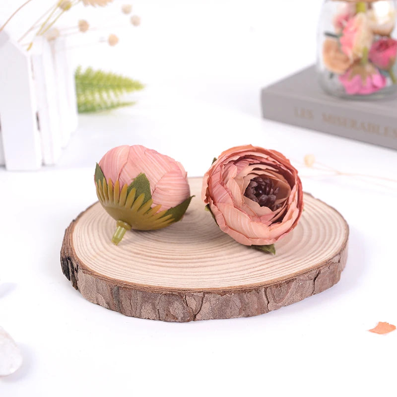 Silk Rose Camellia Artificial Flower Heads for Wedding & Home Décor Artificial Flower Heads Babs Orange Yellow 5Pcs