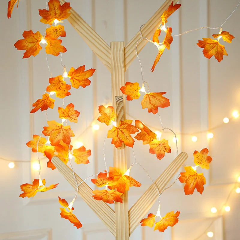 2M Maple Leaf LED Fairy Light Garland – Fall & Holiday Decor LED Leaf Garland Babs