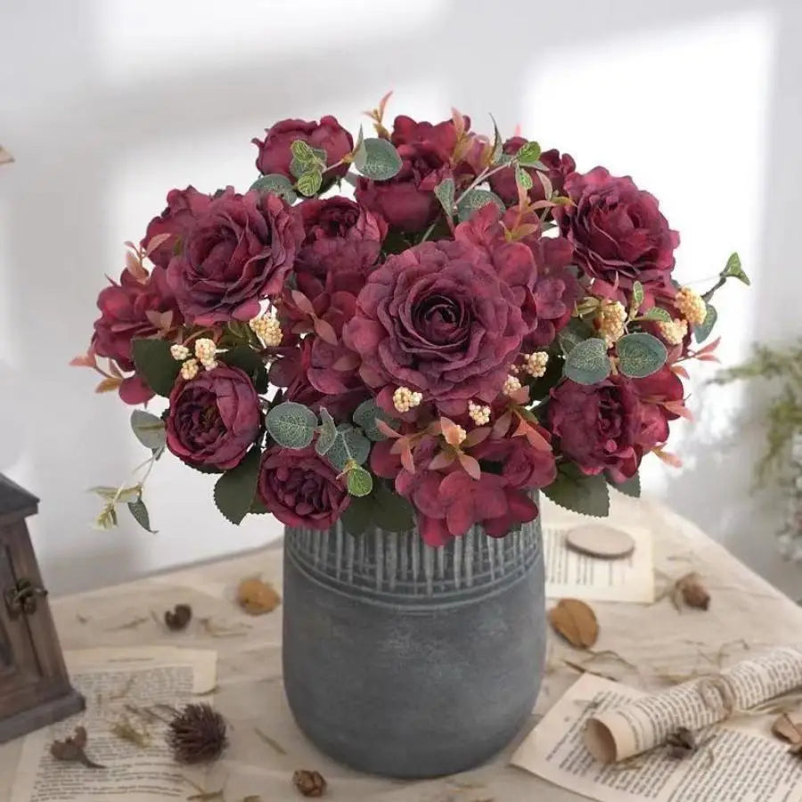 Retro Silk Peony Rose Artificial Flower Bouquet – Wedding Decor Artificial Flower Bouquet Babs