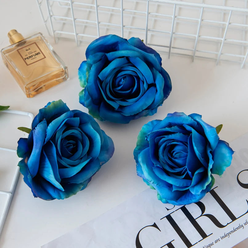 Silk Rose Artificial Flowers 10/20 Pcs – Wedding & Home Decor Artificial Silk Flowers Babs Deep Blue 20 Pieces