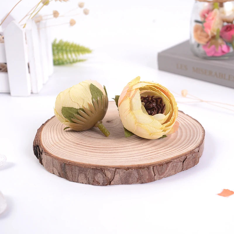 Silk Rose Camellia Artificial Flower Heads for Wedding & Home Décor Artificial Flower Heads Babs Yellow 5Pcs